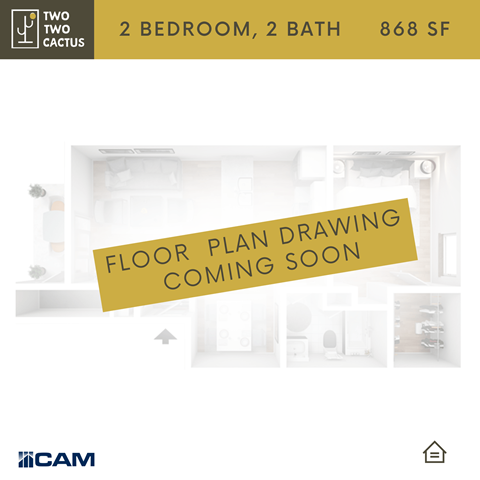 Floor plan for 2 beds, 2 baths, 868 sqft